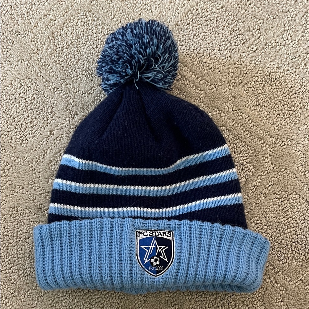 FC Stars Striped Blue Beanie with Pom